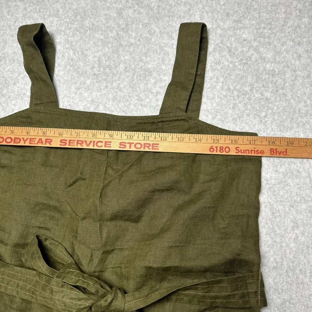 Quince Women 100% European Linen Square Neck Jumpsuit Martini Olive Size S